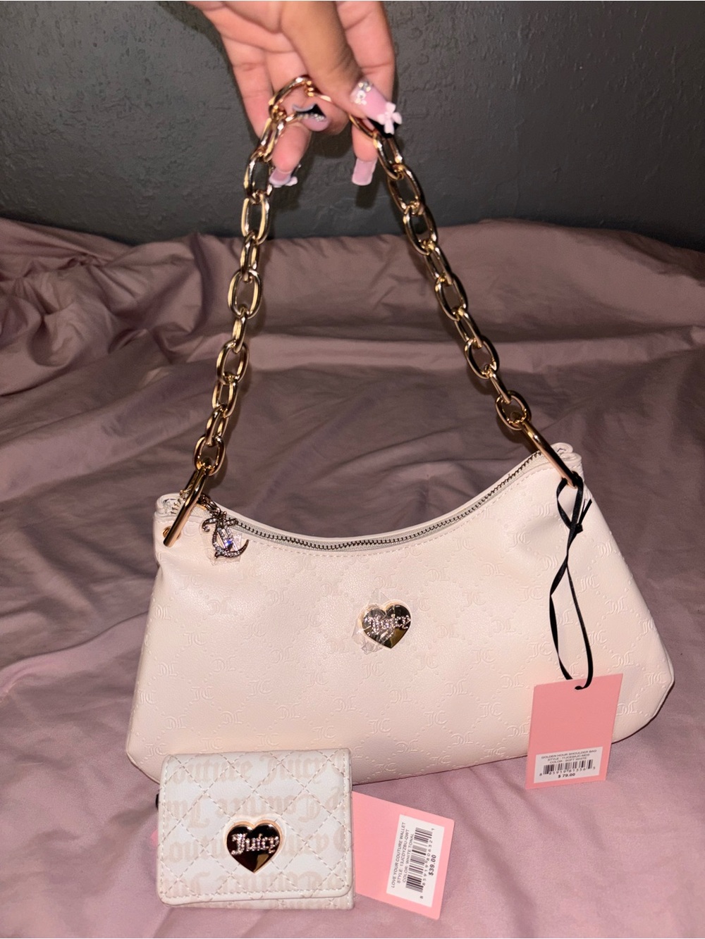 Juicy Couture Soft White “Golden Hour” Shoulder Bag & “Love Your Couture” Wallet